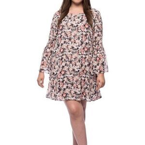 Bobeau Jude Plus Size Printed Flare Sleeve Dress Multi Color Floral Size 1X NWT